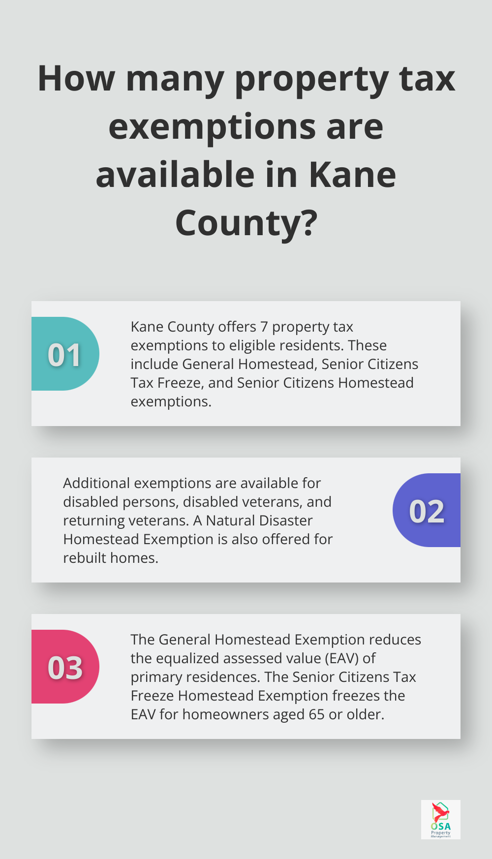 Fact - How many property tax exemptions are available in Kane County?
