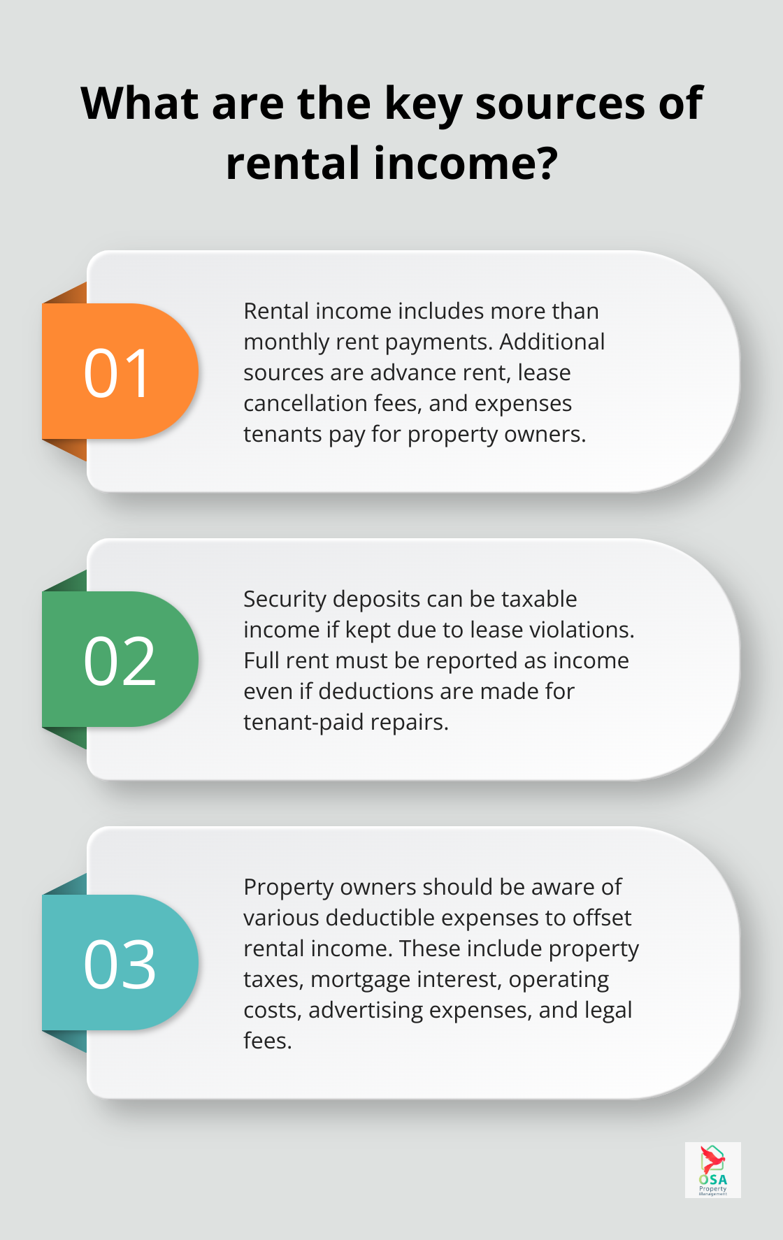 Infographic: What are the key sources of rental income? - tax advice for rental property owners