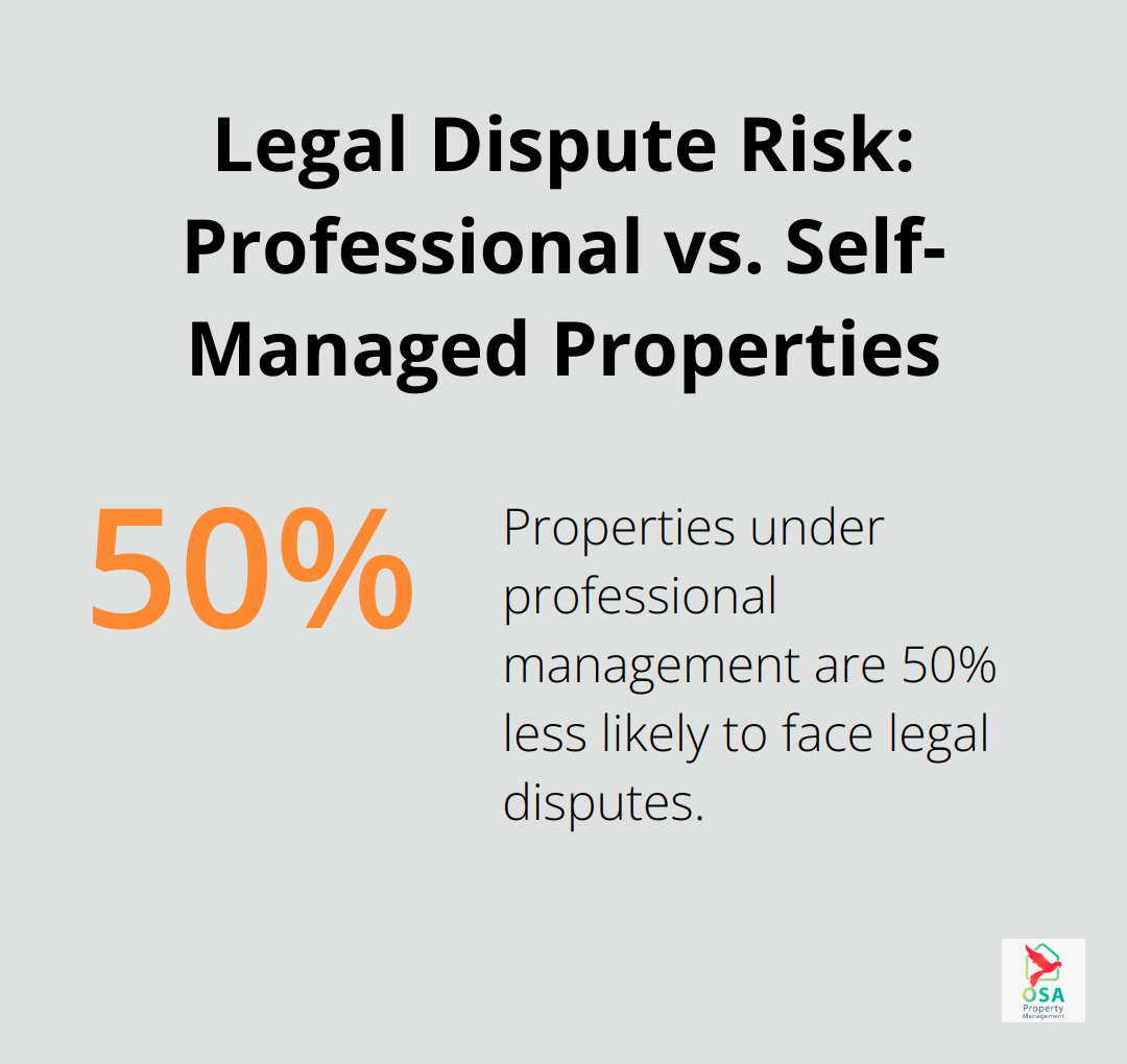 Chart showing 50% lower legal dispute risk for professionally managed properties compared to self-managed properties