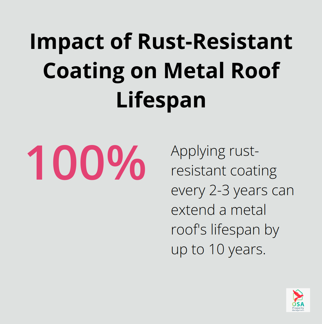 Infographic showing that applying rust-resistant coating every 2-3 years can extend a metal roof's lifespan by up to 10 years in Costa Rica.