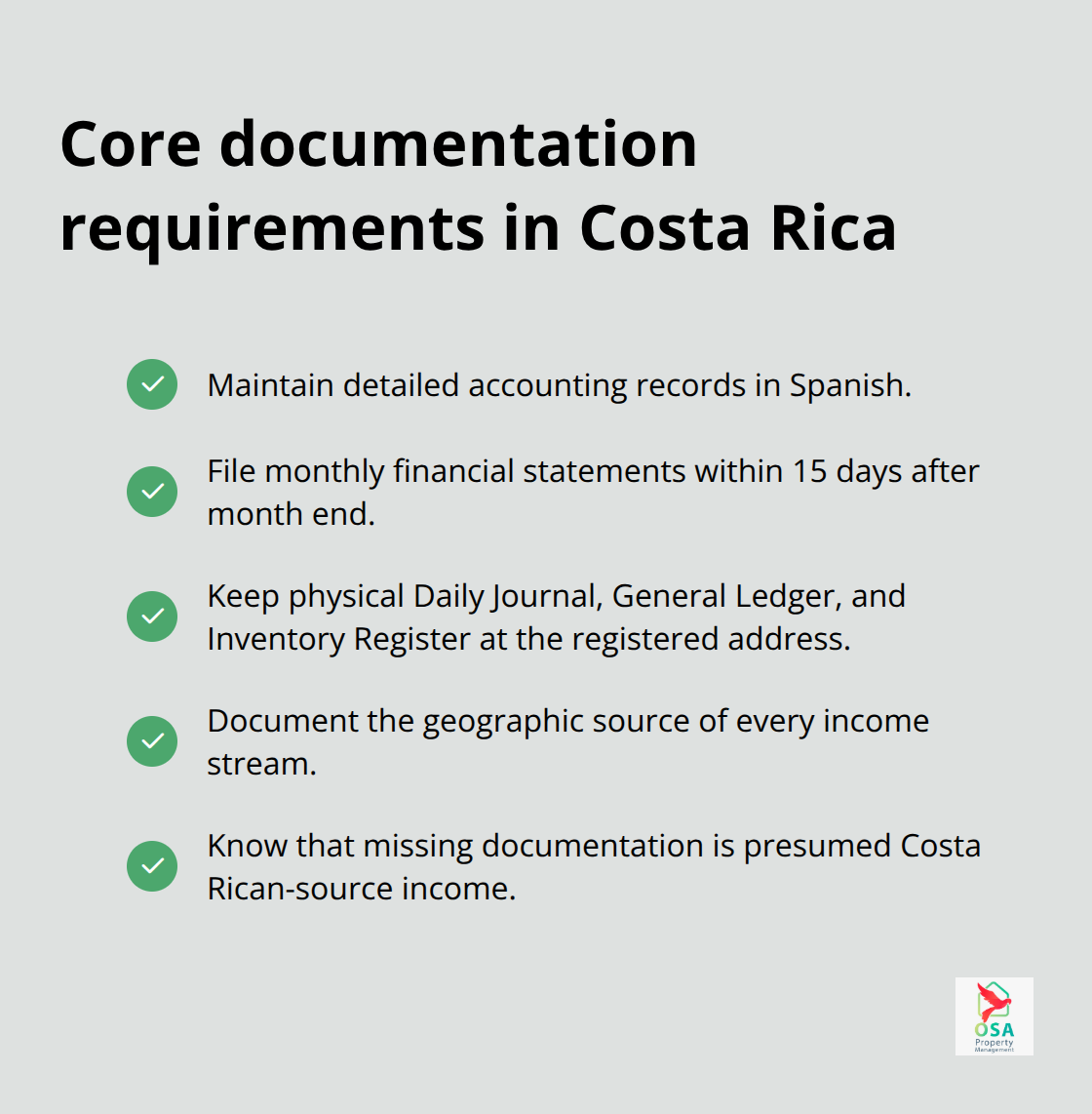 Checklist of accounting and record-keeping obligations for Costa Rican tax compliance