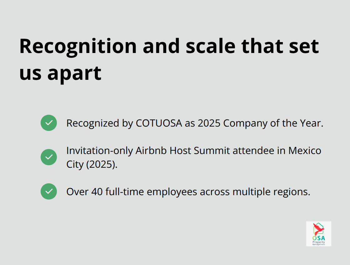Awards, industry recognition, and team size of Osa Property Management