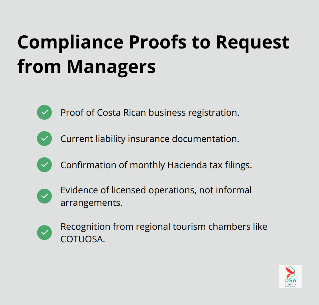 Key documents and confirmations to verify legal compliance and reduce liability.