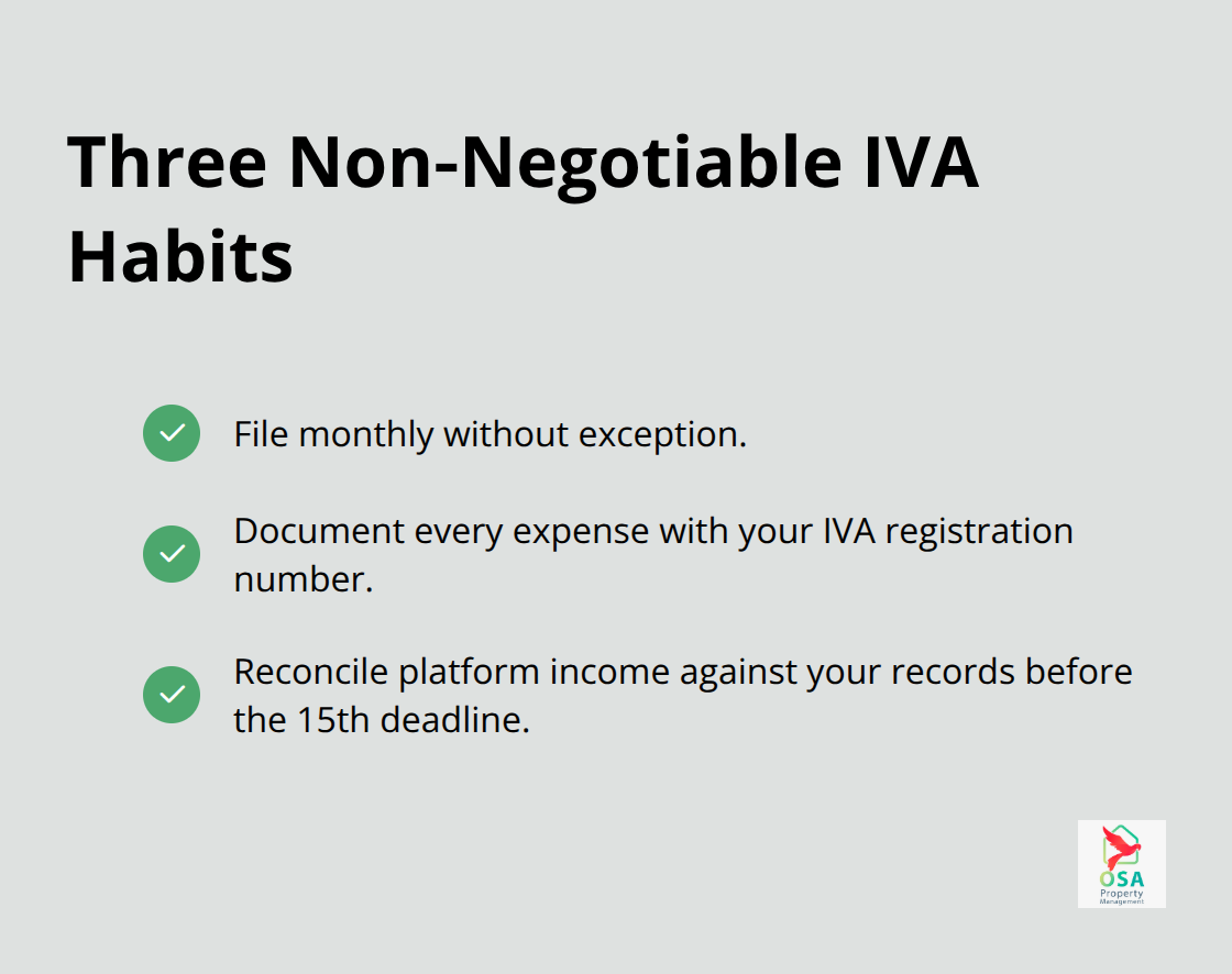 Checklist of the three essential IVA compliance habits for Costa Rica landlords. - Costa Rica rental IVA
