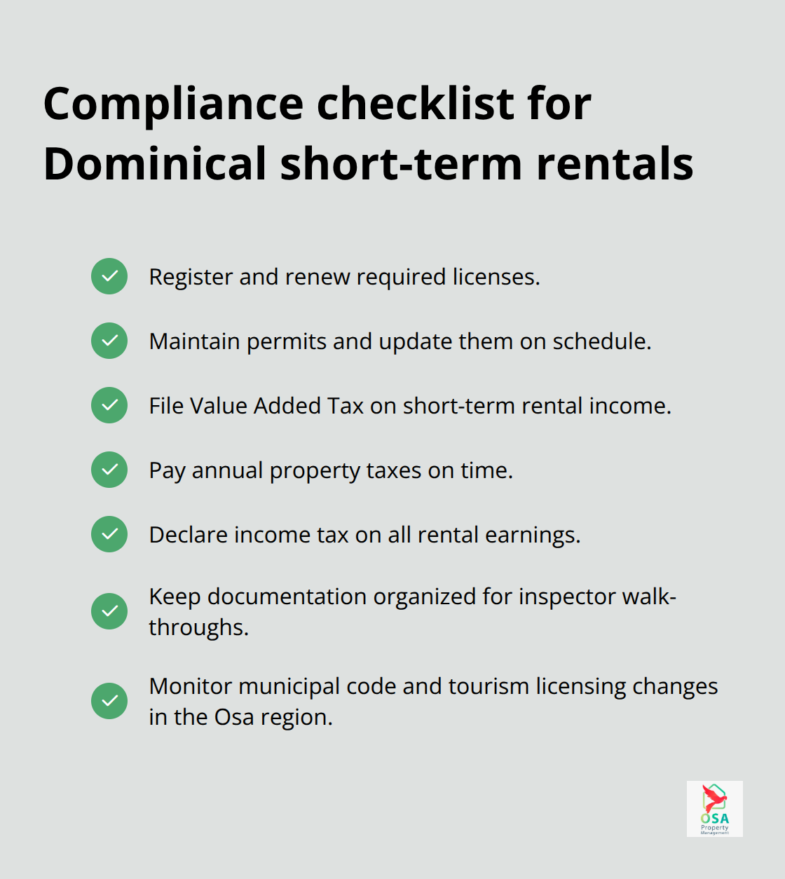 Checklist of Costa Rica rental compliance tasks owners must manage - Dominical property management