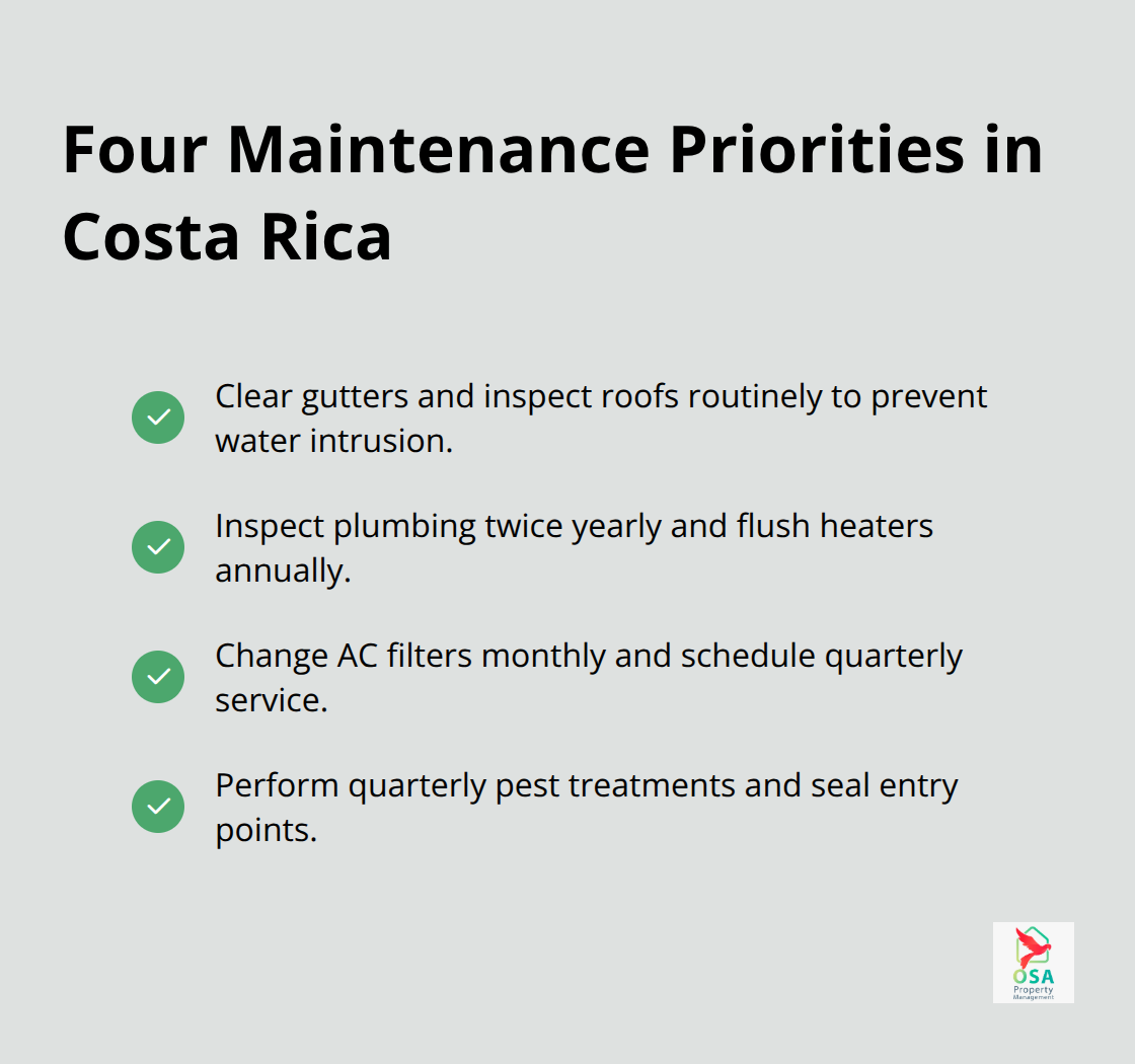 Checkmarked list of must-do maintenance tasks to protect Costa Rica properties. - Home maintenance Costa Rica