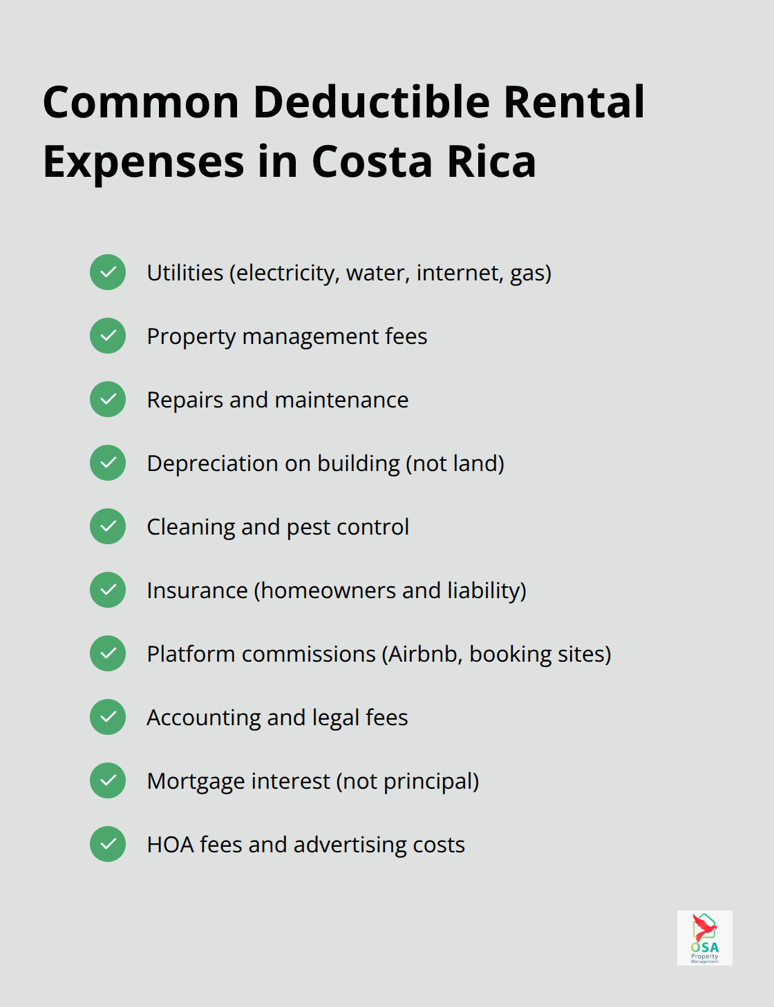 List of deductible expenses landlords can claim in Costa Rica