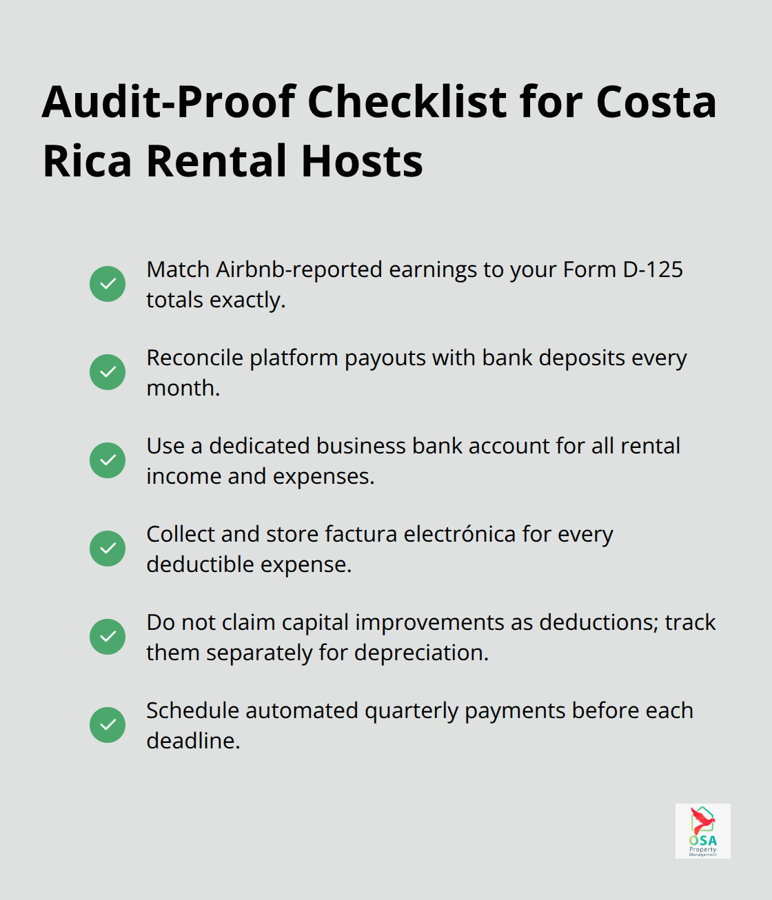 Checklist of steps to match platform data, document expenses, and avoid penalties - CR rental tax basics