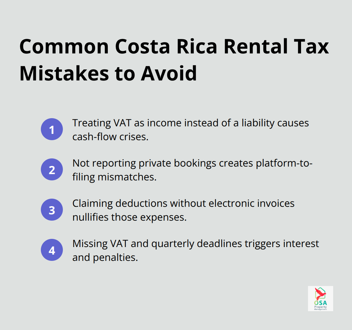 Compact list of the most common Costa Rica rental tax mistakes for landlords to avoid.