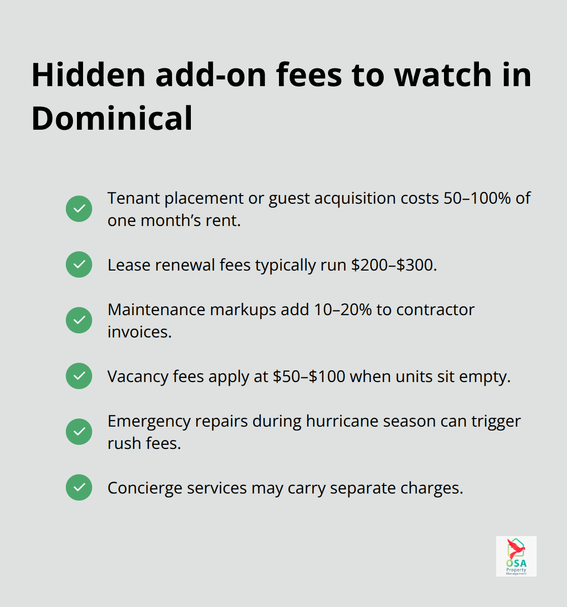 Common extra charges beyond base management fees in Dominical - Dominical property management costs