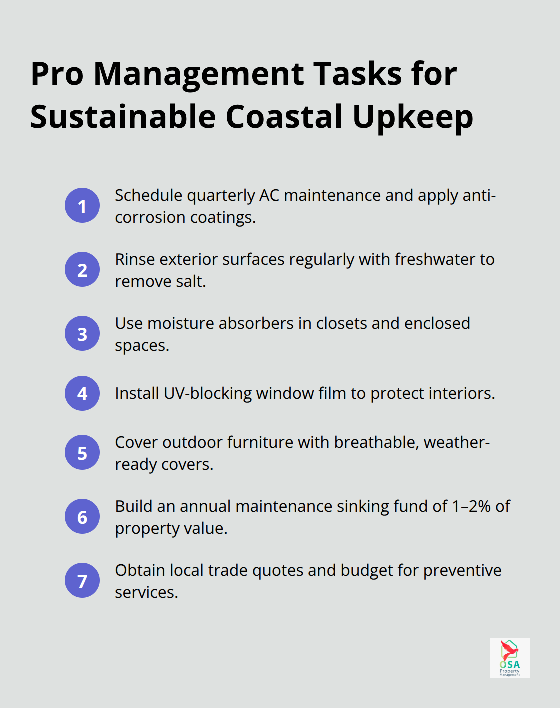 Compact checklist of core tasks a professional manager handles to keep coastal properties sustainable - Green coastal property maintenance