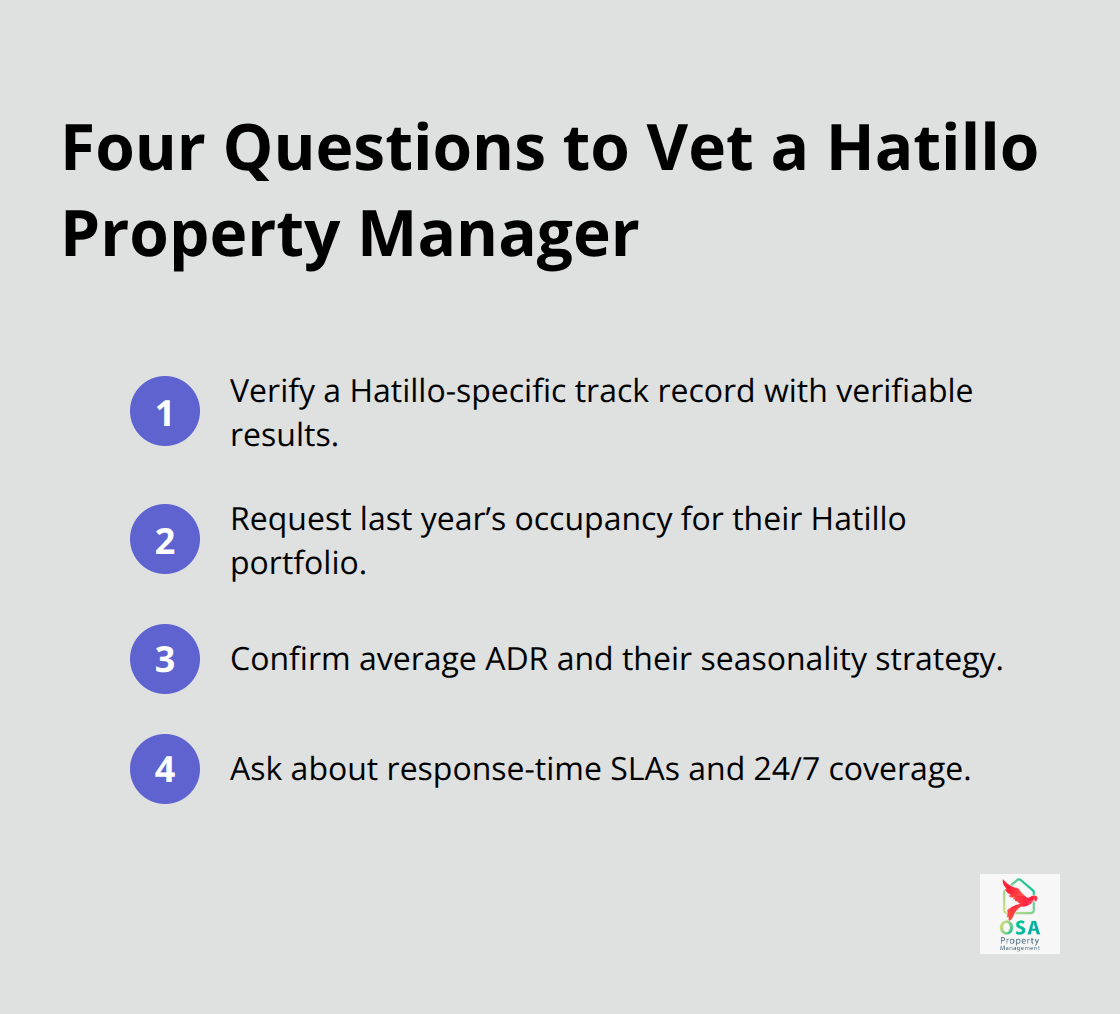 Compact checklist of key questions to evaluate a Hatillo property manager.