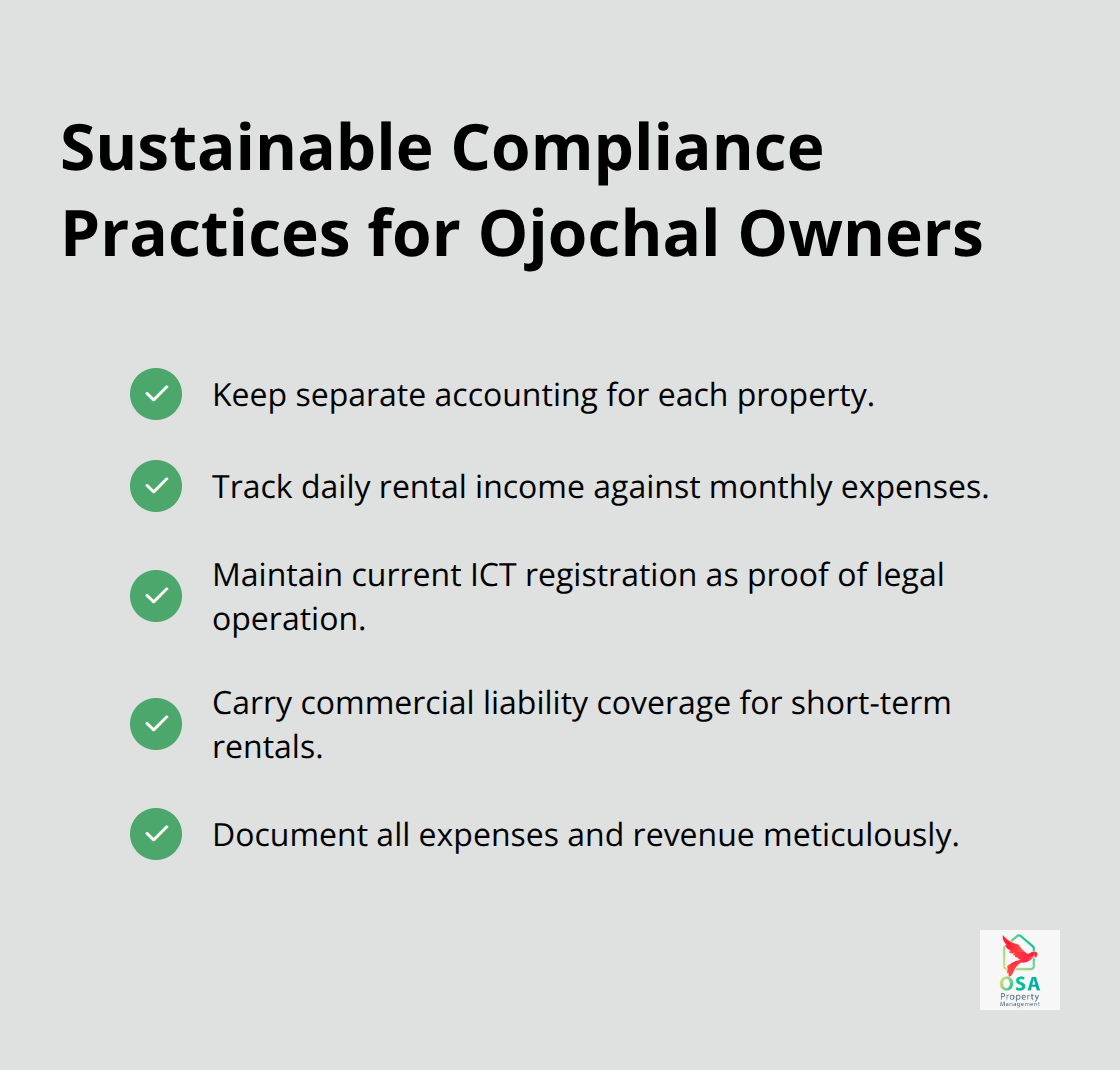Checklist of ongoing compliance habits that protect income and reduce risk. - Ojochal property oversight