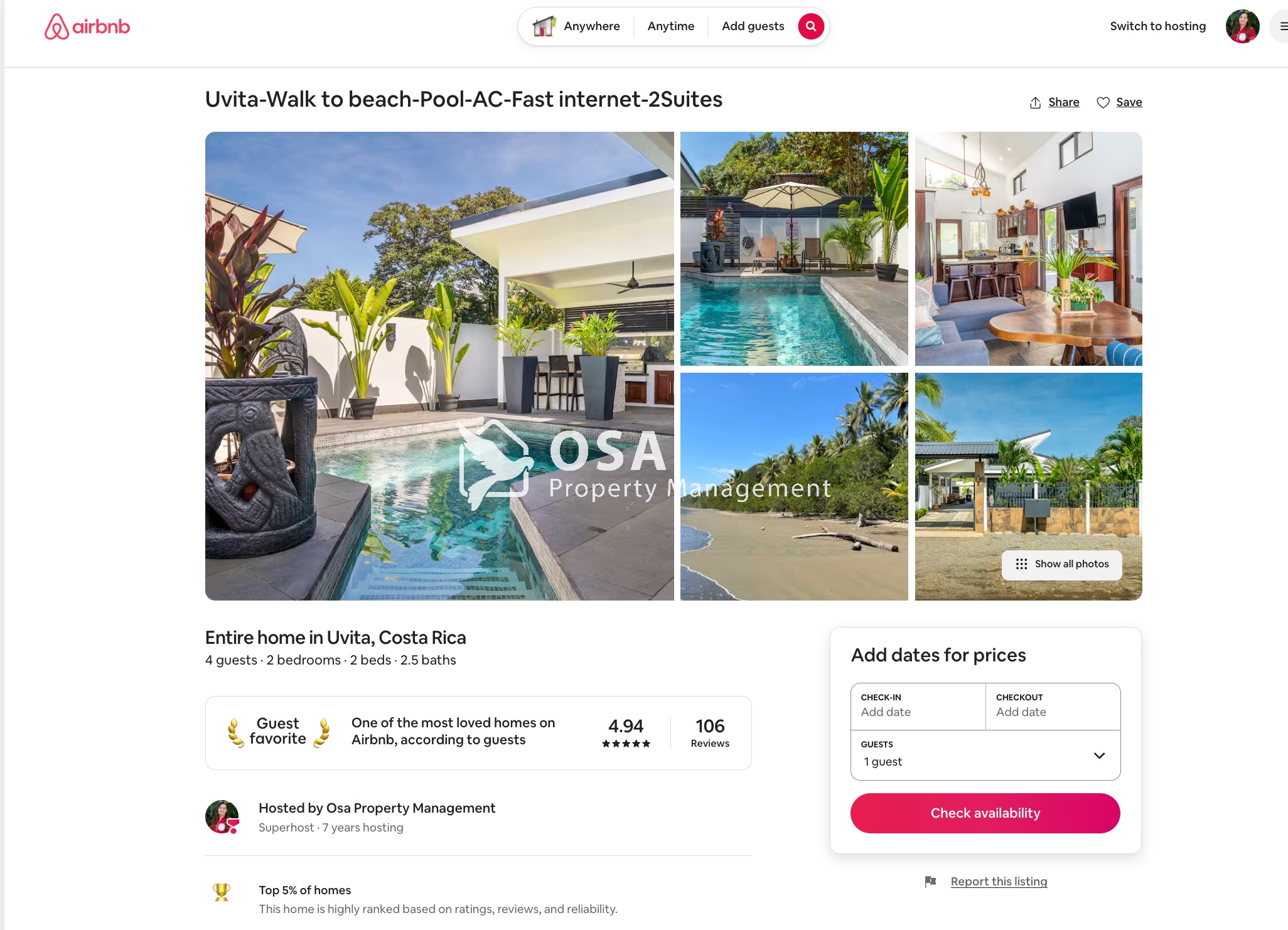 airbnb uvita 100 reviews 