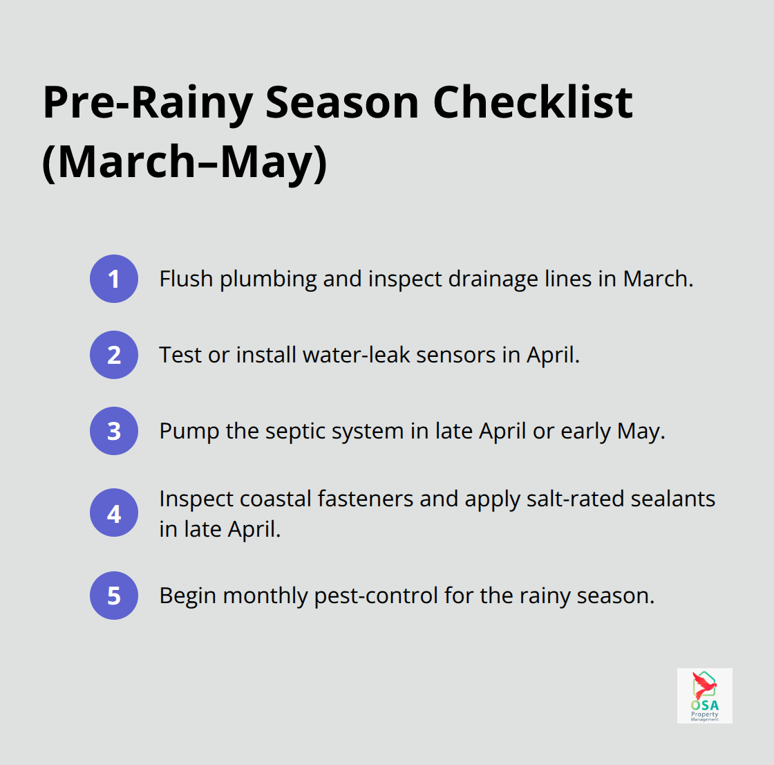 Compact list of essential tasks to complete before Costa Rica’s rainy season. - Home maintenance Costa Rica
