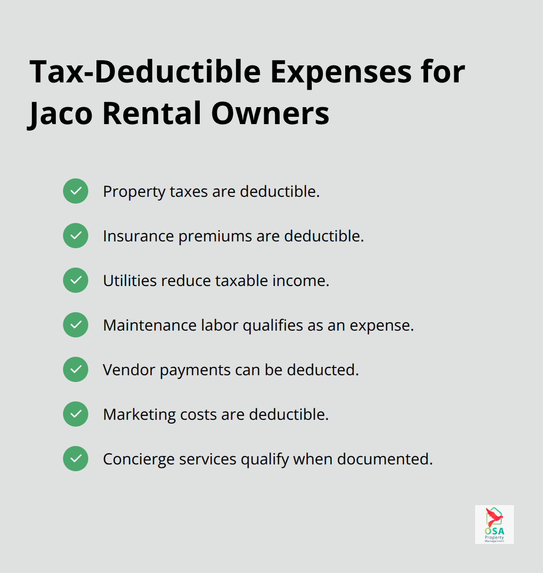 Checklist of common deductible expenses for Costa Rica short-term rental operations - Jaco property management
