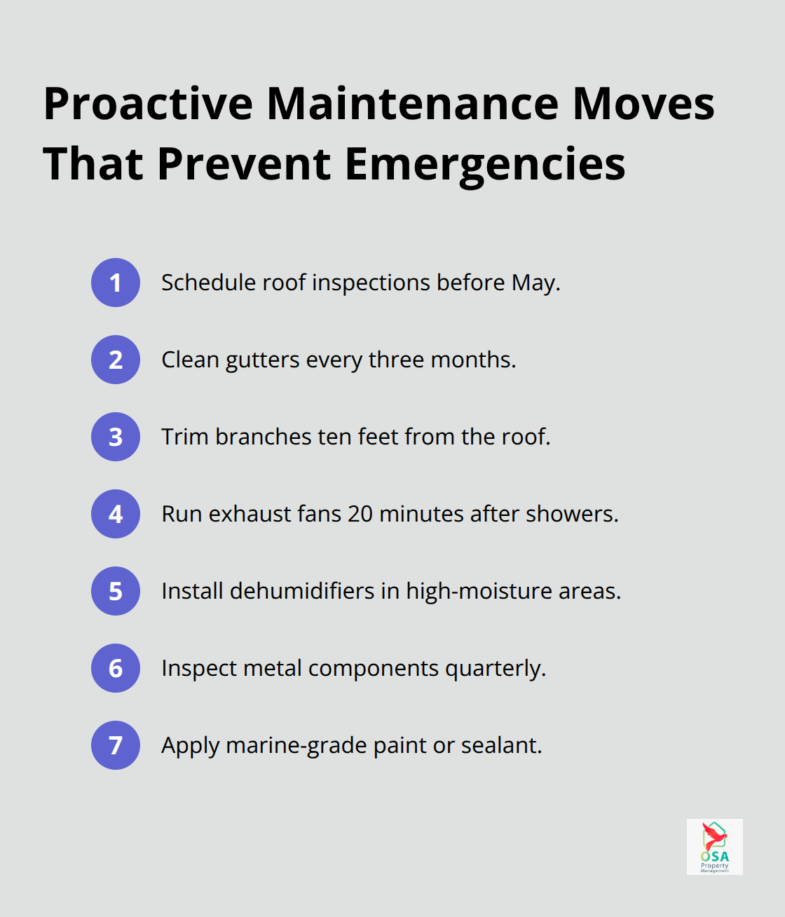 Compact checklist of proactive maintenance actions for San Buenas properties. - San Buenas property maintenance