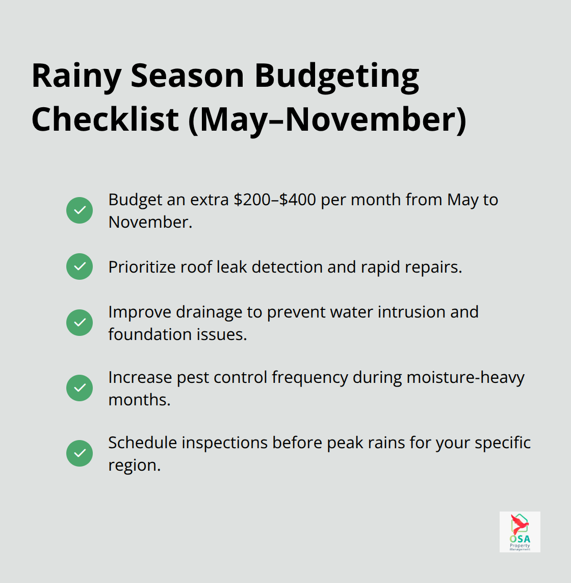Checklist of must-do rainy season maintenance tasks and budget add-ons for Costa Rica rentals - Maintenance budgeting Costa Rica