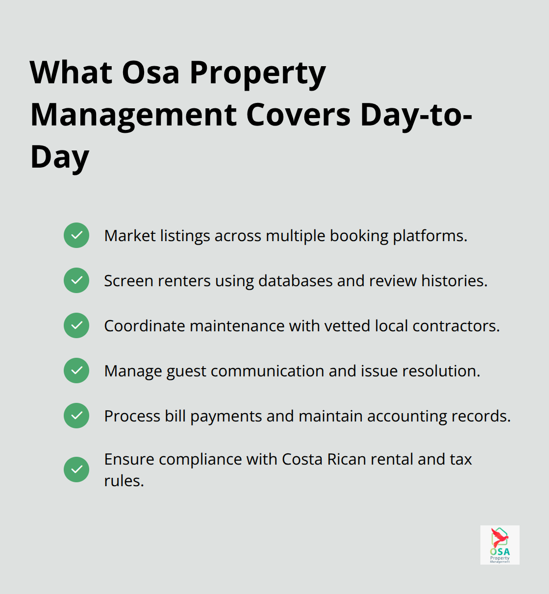 Full-service property management checklist for Jaco and Tarcoles homes. - Tarcoles Jaco property management