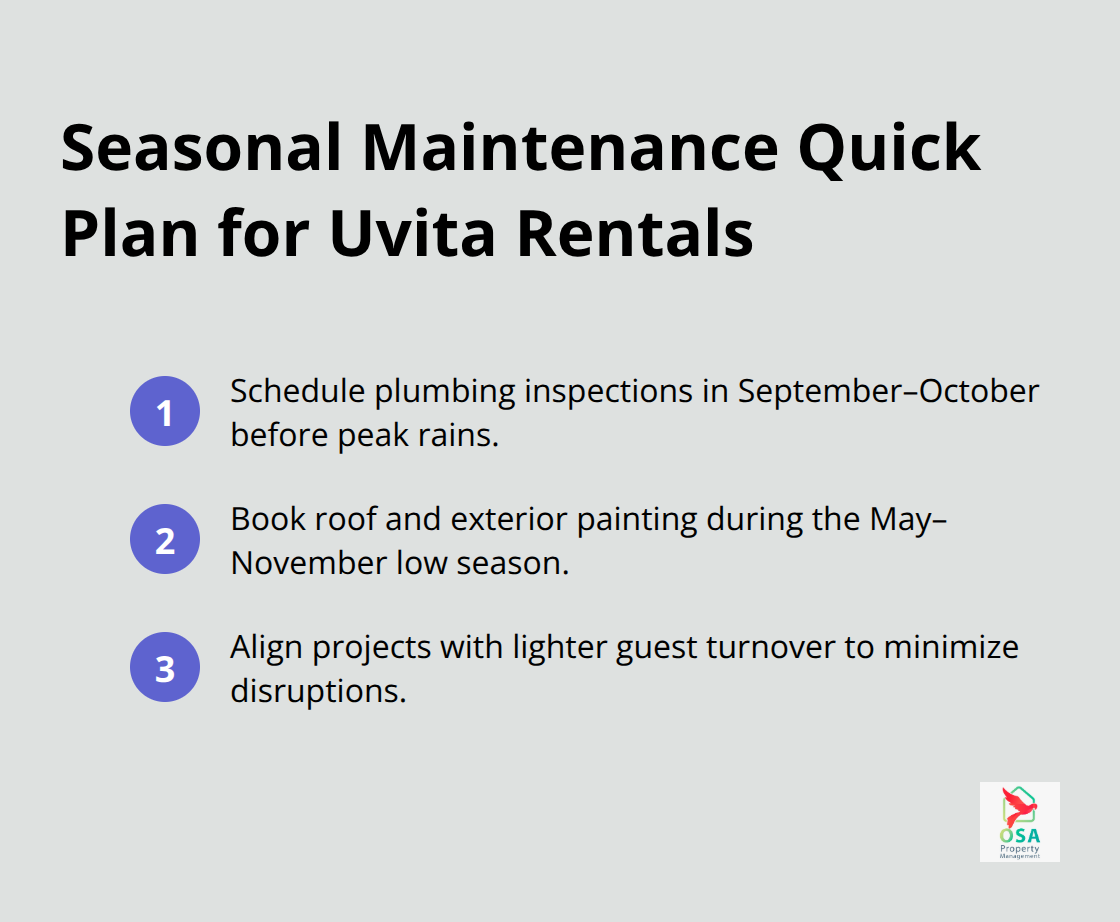 Compact checklist of seasonal maintenance actions for Uvita coastal properties