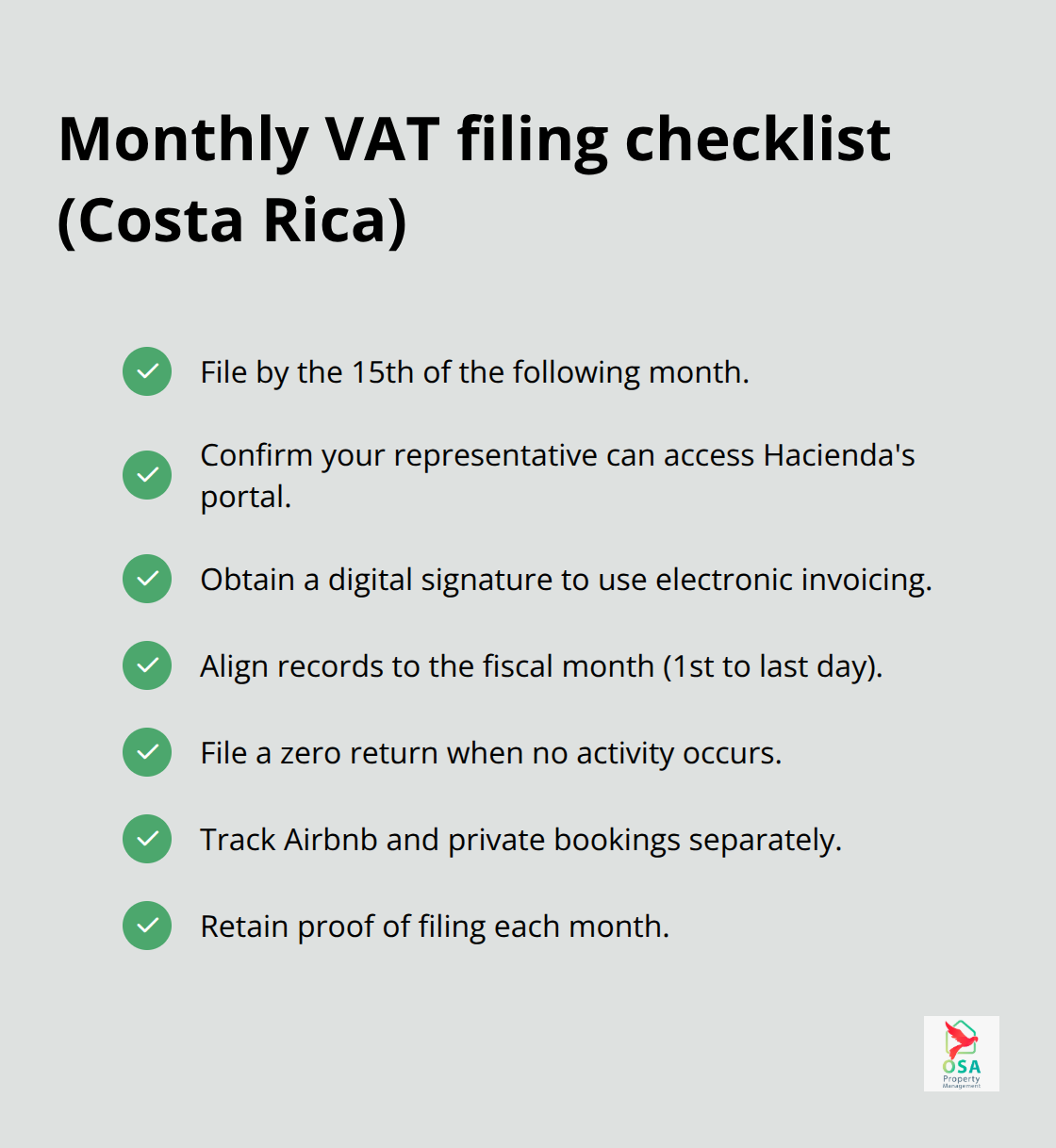 Checklist for on-time IVA compliance for rental properties in Costa Rica - Costa Rica IVA guidelines