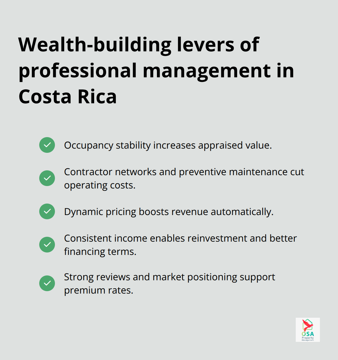 Benefits that compound value and returns for managed properties in Costa Rica - Hospitality services for owners