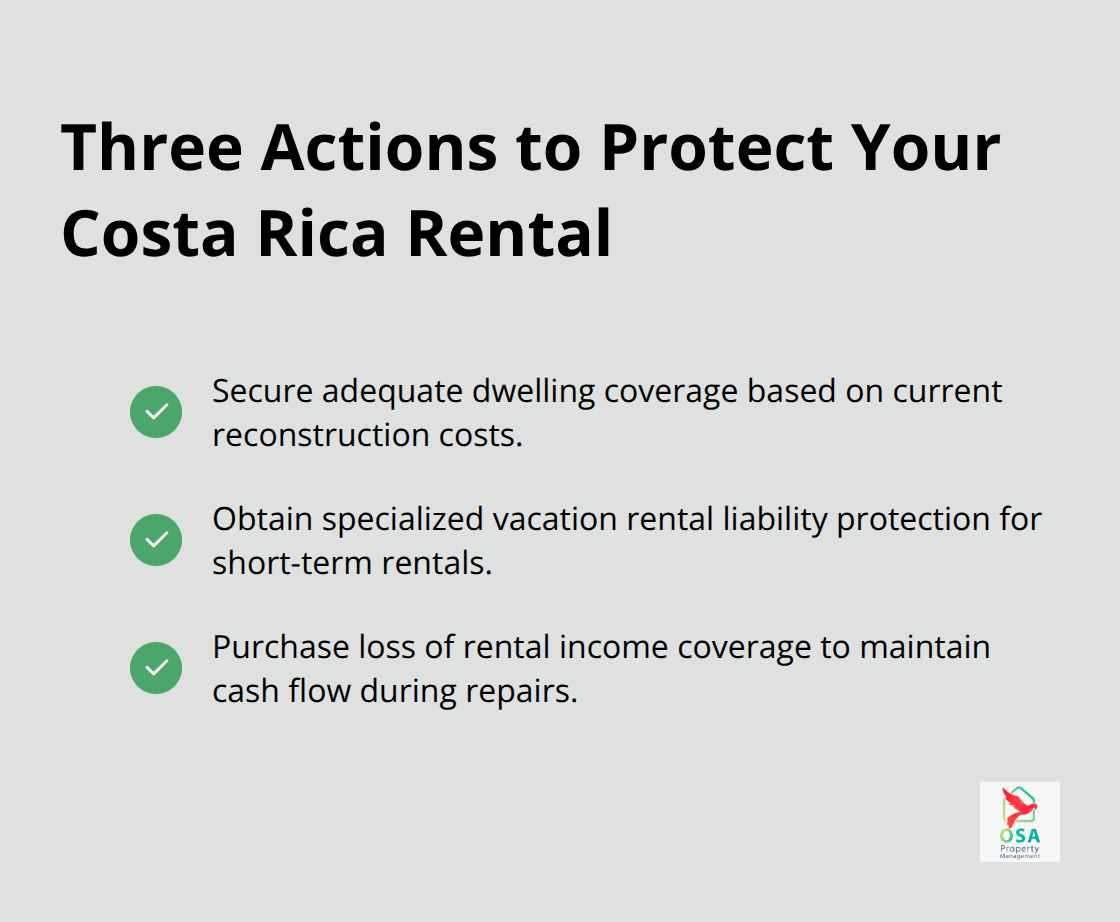 Checklist of core insurance actions for Costa Rica rental properties.