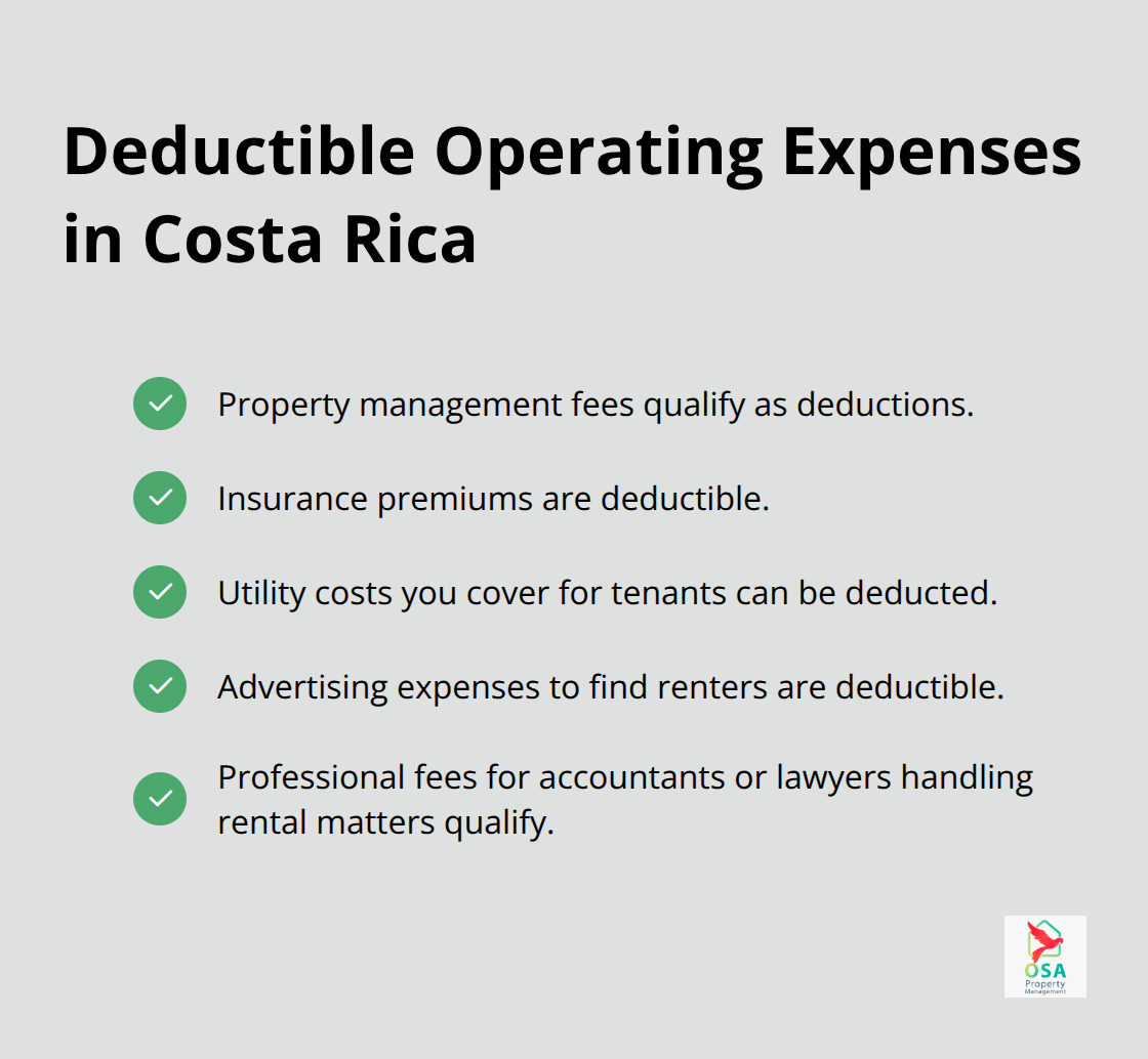 Checklist of common deductible rental operating expenses for Costa Rica property owners. - Investment property tax planning