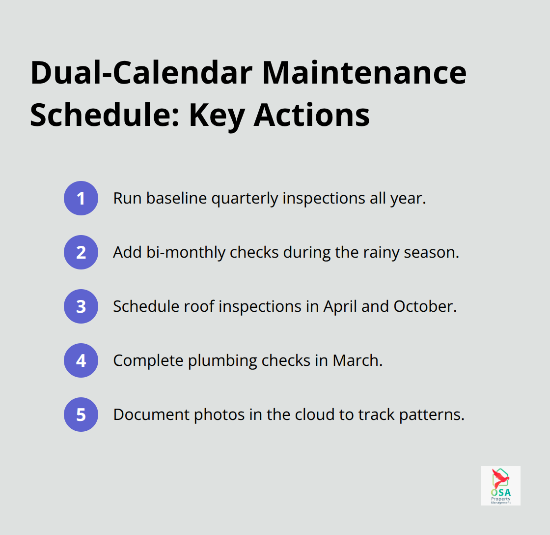 Compact list of year-round and rainy-season maintenance checkpoints for Costa Rica homes