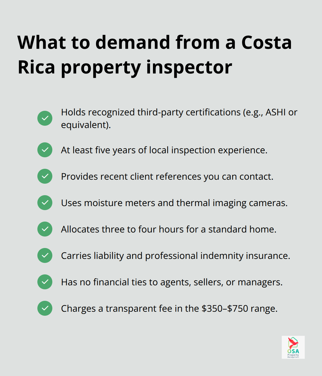 Checklist of must-haves when hiring an inspector in Costa Rica - Property inspections Costa Rica